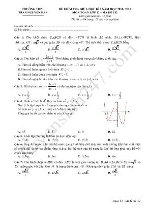 Đề kiểm tra giữa học kỳ I môn Vật lý Lớp 12 - Mã đề 132 - Năm học 2018-2019 - Trường THPT Trần Nguyên Hãn